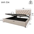 Miniatyrbillede 4 af 11: Dobbeltseng 140x200 cm med hydraulisk opbevaring – Justerbar sengegavl, stofbeklædt seng i naturfarve med metalstel og lamelramme