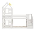 Miniatyrbild 5 av 11: Lit superposé Cabane 90x200cm en pin massif avec escalier de rangement - 2 sommiers à lattes - Blanc