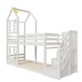 Miniatyrbild 6 av 11: Lit superposé Cabane 90x200cm en pin massif avec escalier de rangement - 2 sommiers à lattes - Blanc