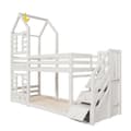 Miniatyrbild 7 av 11: Lit superposé Cabane 90x200cm en pin massif avec escalier de rangement - 2 sommiers à lattes - Blanc