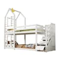 Miniatyrbild 9 av 11: Lit superposé Cabane 90x200cm en pin massif avec escalier de rangement - 2 sommiers à lattes - Blanc