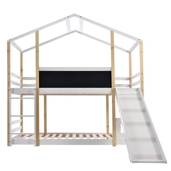 Cabane kerrossänky 90x200cm - tikkailla ja liukumäellä - mäntyrunko - valkoinen