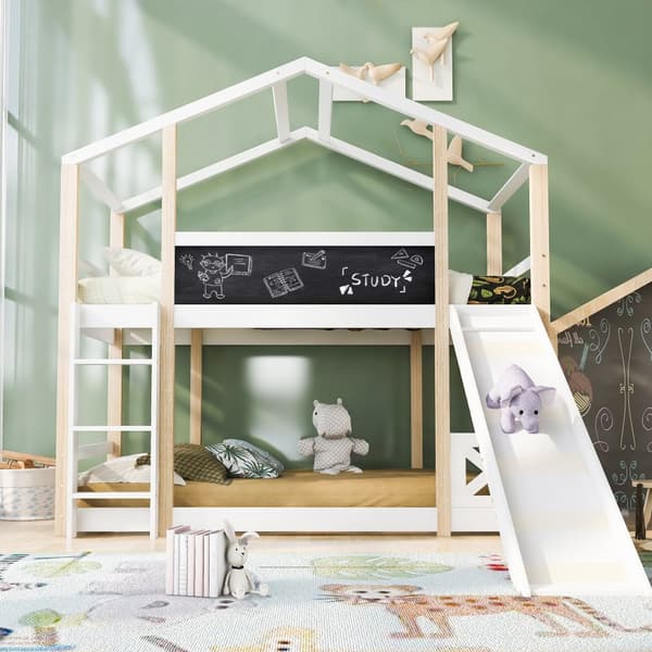 Cabane kerrossänky 90x200cm - tikkailla ja liukumäellä - mäntyrunko - valkoinen