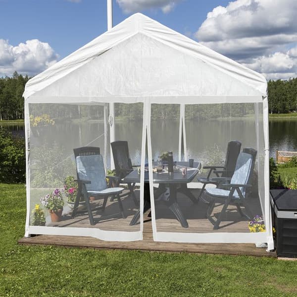 Relaxdays Myggnät för pergola 3 x 3 m, 2 sidopartier, dragkedja, rem, 12 m, XL, vit