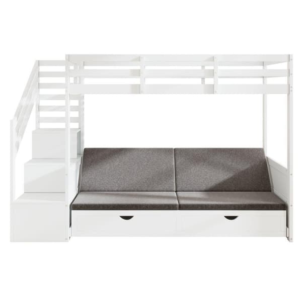 Våningssäng för barn 90x200 cm, multifunktionell dubbelsäng med trappskåp och 2 lådor, vit