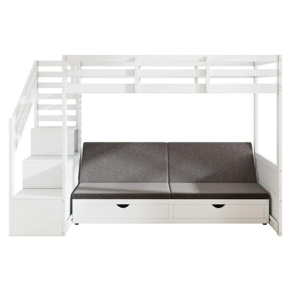 Våningssäng för barn 90x200 cm, multifunktionell dubbelsäng med trappskåp och 2 lådor, vit