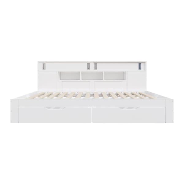 Daybed 90x200 cm til børn – multifunktionel juniorseng med opbevaringsbokse, reol og skab, hvid sengeramme uden madras