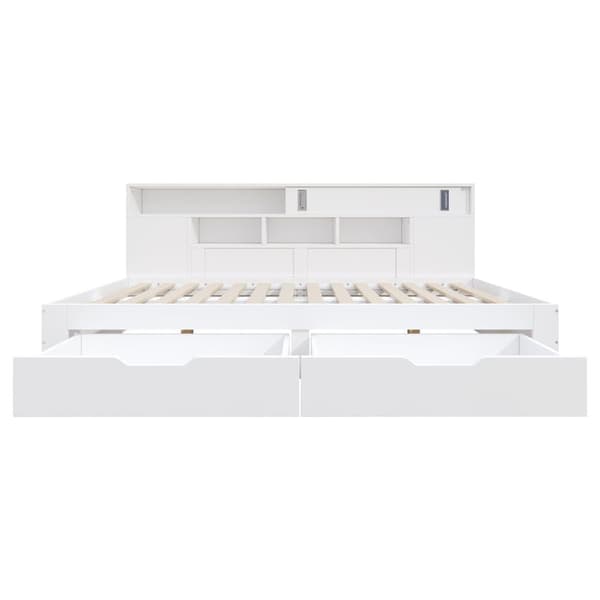Daybed 90x200 cm til børn – multifunktionel juniorseng med opbevaringsbokse, reol og skab, hvid sengeramme uden madras