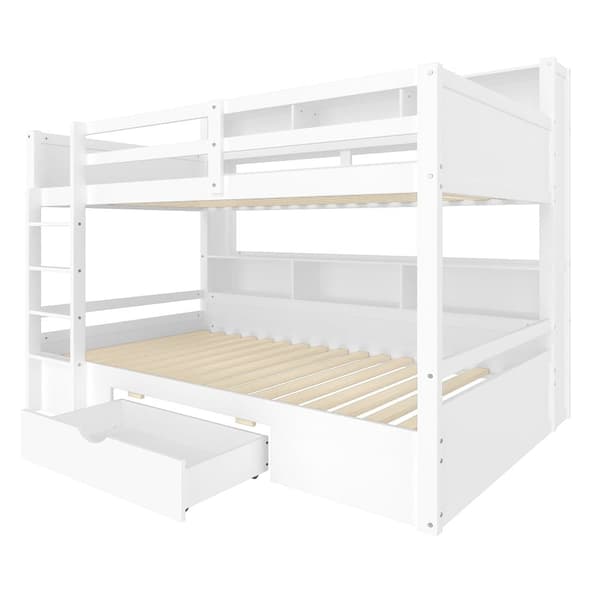 Våningssäng för barn 2x90x200cm - med en låda och fack - vit