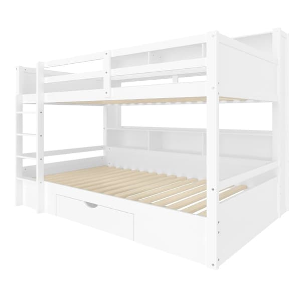 Våningssäng för barn 2x90x200cm - med en låda och fack - vit
