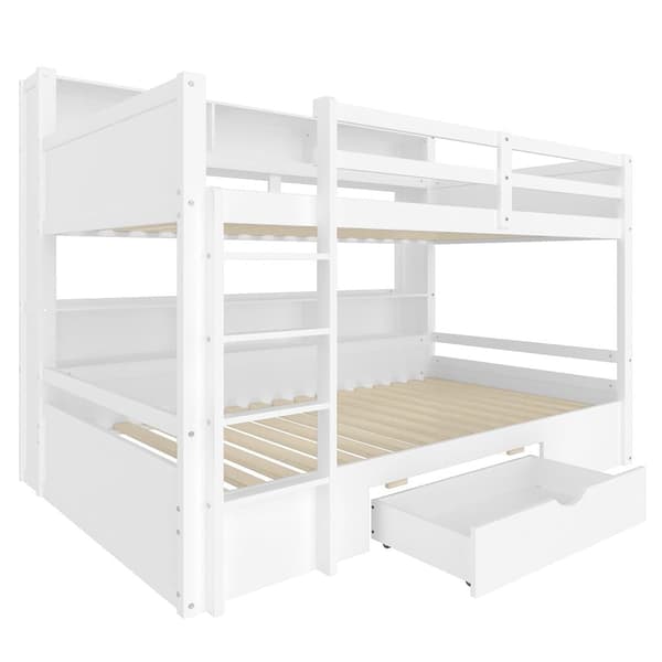 Våningssäng för barn 2x90x200cm - med en låda och fack - vit