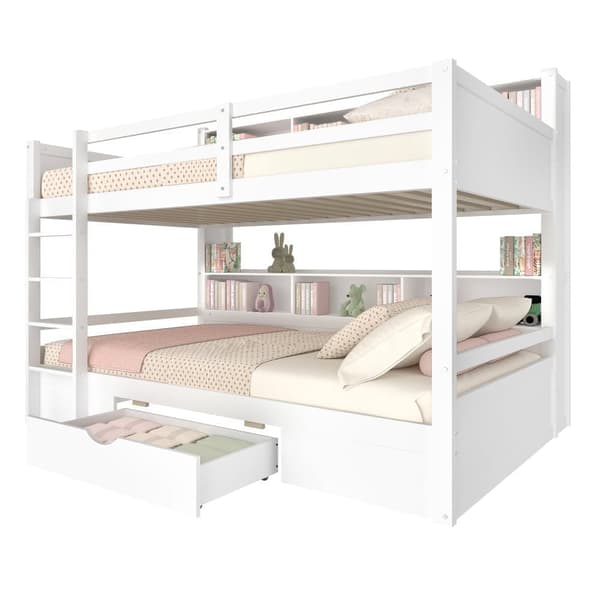 Våningssäng för barn 2x90x200cm - med en låda och fack - vit