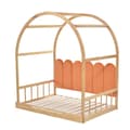 Pikkukuva 8 / 11: Talon sänky 140x100/200 cm patjalla – jatkettava kattosänky, ulosvedettävä mäntysohva samettityynyillä, luonnonvärinen & oranssi