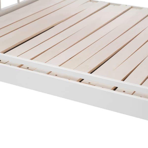 Udtrækkelig himmelseng 140x200 cm – tremmeseng, daybed, dobbeltseng i træ med madras – hvid og pink