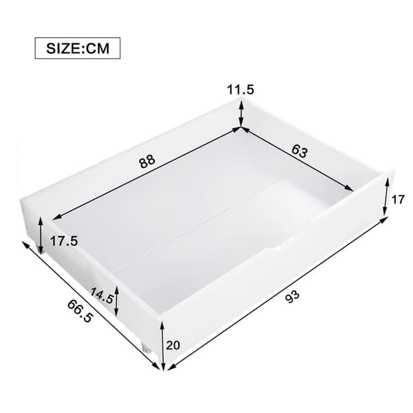 Sengeskuffer med hjul 93x66,5 cm – 2 MDF opbevaringsbokse til under sengen – hvid (kun skuffer)