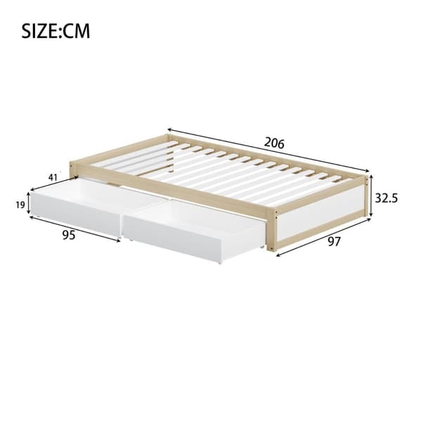 Lastensänky 90x200 cm massiivipuuta, jossa on 2 säilytyslaatikkoa ja sälerunko – moderni yhden hengen sänky sängyn laatikolla