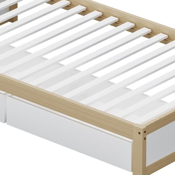 Lastensänky 90x200 cm massiivipuuta, jossa on 2 säilytyslaatikkoa ja sälerunko – moderni yhden hengen sänky sängyn laatikolla