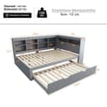 Pikkukuva 5 / 9: Vuodesohva 140x200 cm, ulosvedettävä sänky 90x190, USB-liitäntä ja useita säilytyslokeroita - massiivipuu, parivuode, harmaa