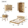 Miniatyrbillede 5 af 11: Soveværelsesmøbelsæt 4 dele – Rattan seng 160x200 cm med natbord, kommode og garderobeskab, dobbeltseng i fyrretræ og spånplade, natur