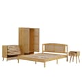 Miniatyrbillede 8 af 11: Soveværelsesmøbelsæt 4 dele – Rattan seng 160x200 cm med natbord, kommode og garderobeskab, dobbeltseng i fyrretræ og spånplade, natur