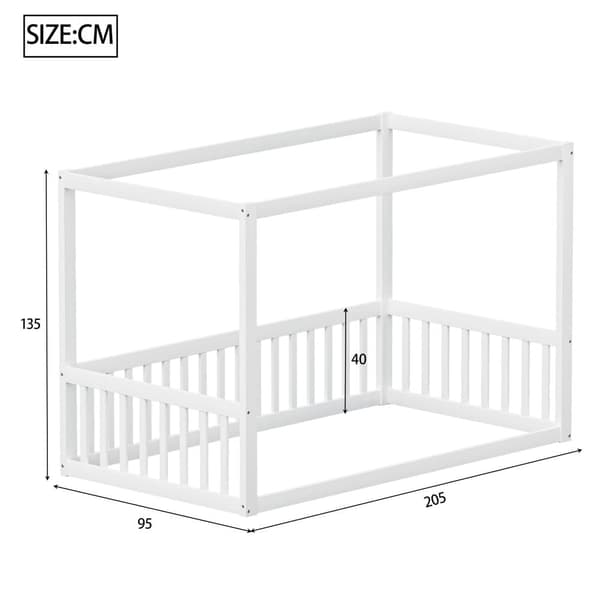 Himmelsäng för barn 90x200 cm – stabilt sängstomme i massivt trä för barn och tonåringar, vit