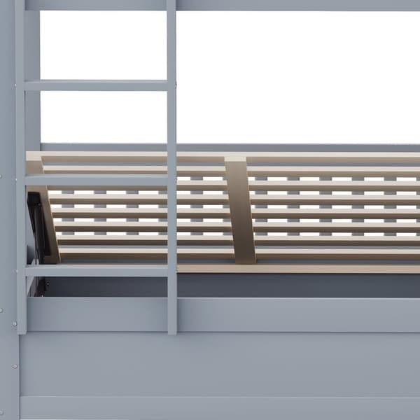 Våningssäng för barn 90x200 cm i massivt trä med hydrauliskt förvaringssystem, stabil och hållbar barnsäng i grått
