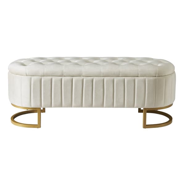 Förvaringsbänk 120x40 cm – vadderad sittbänk med förvaring, soffbänk i sammetstyg, multifunktionell fotpall, beige