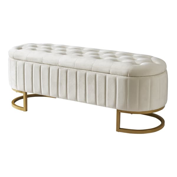 Förvaringsbänk 120x40 cm – vadderad sittbänk med förvaring, soffbänk i sammetstyg, multifunktionell fotpall, beige