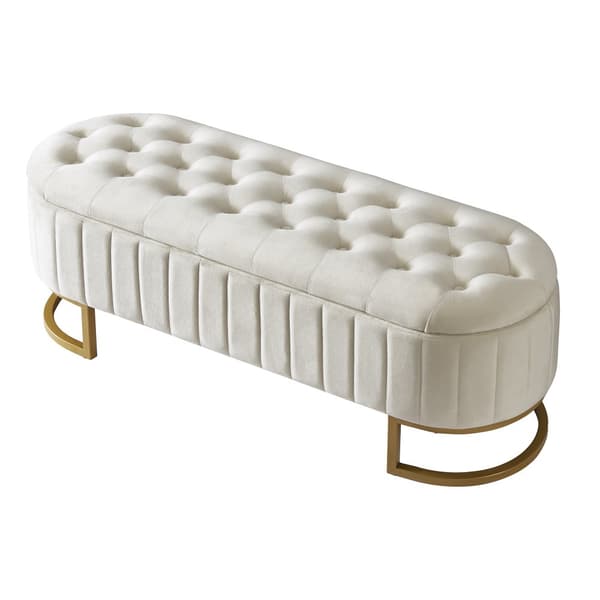 Förvaringsbänk 120x40 cm – vadderad sittbänk med förvaring, soffbänk i sammetstyg, multifunktionell fotpall, beige