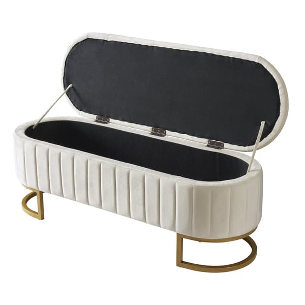 Förvaringsbänk 120x40 cm – vadderad sittbänk med förvaring, soffbänk i sammetstyg, multifunktionell fotpall, beige