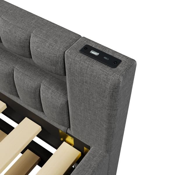 Daybed 90x200 cm – udtræksseng med LED-lys, USB & Type-C, uden madras – grå