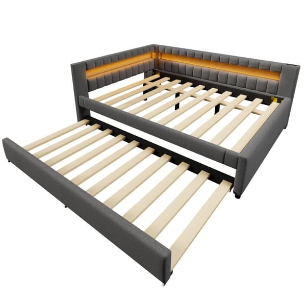 Sohvasänky 140x200 cm – ulosvedettävä sänky LED-valolla, USB ja Type-C, ilman patjaa – harmaa