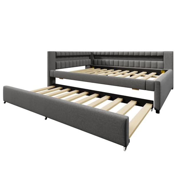 Sohvasänky 140x200 cm – ulosvedettävä sänky LED-valolla, USB ja Type-C, ilman patjaa – harmaa