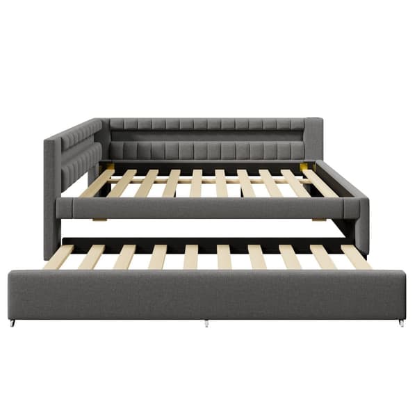 Sohvasänky 140x200 cm – ulosvedettävä sänky LED-valolla, USB ja Type-C, ilman patjaa – harmaa