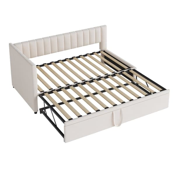 Multifunktionel L-formet fløjl sovesofa 90/180x200 - udtræksseng, pladsbesparende seng til børneværelse eller gæsteværelse - Beige