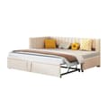 Miniatyrbillede 11 af 11: Multifunktionel L-formet fløjl sovesofa 90/180x200 - udtræksseng, pladsbesparende seng til børneværelse eller gæsteværelse - Beige