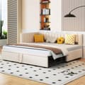 Miniatyrbillede 2 af 11: Multifunktionel L-formet fløjl sovesofa 90/180x200 - udtræksseng, pladsbesparende seng til børneværelse eller gæsteværelse - Beige