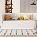 Miniatyrbillede 1 af 11: Multifunktionel L-formet fløjl sovesofa 90/180x200 - udtræksseng, pladsbesparende seng til børneværelse eller gæsteværelse - Beige
