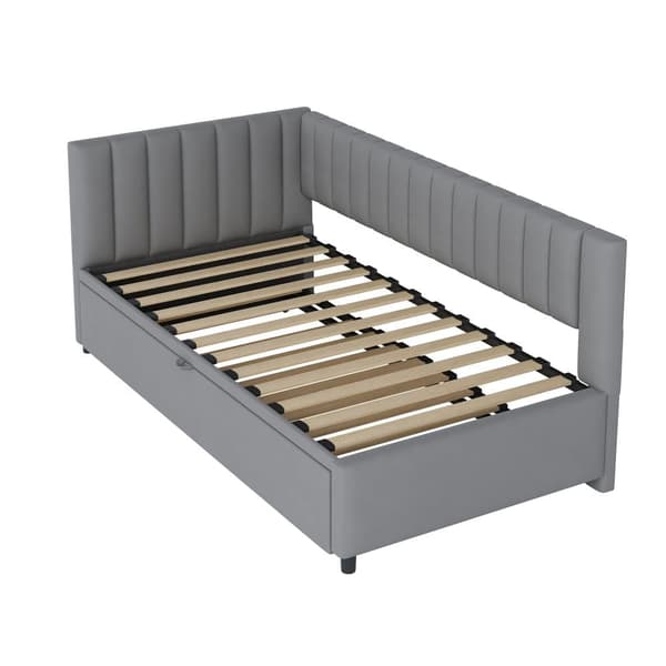 Multifunktionell L-formad bäddsoffa 90/180x200 i sammet – utdragbar, platsbesparande säng för barnrum eller gästrum - Grå