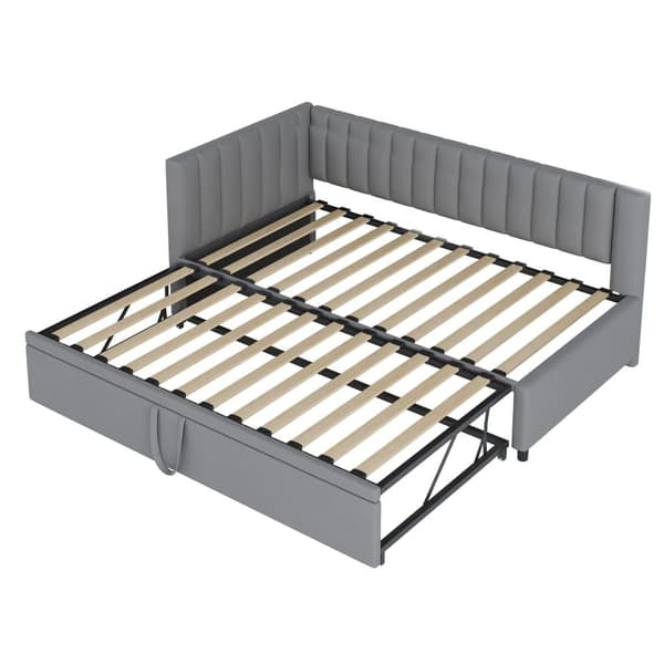 Multifunktionell L-formad bäddsoffa 90/180x200 i sammet – utdragbar, platsbesparande säng för barnrum eller gästrum - Grå