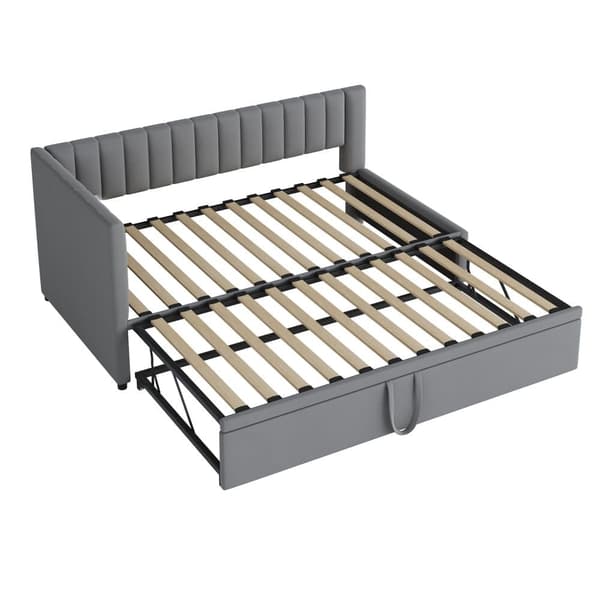 Multifunktionell L-formad bäddsoffa 90/180x200 i sammet – utdragbar, platsbesparande säng för barnrum eller gästrum - Grå