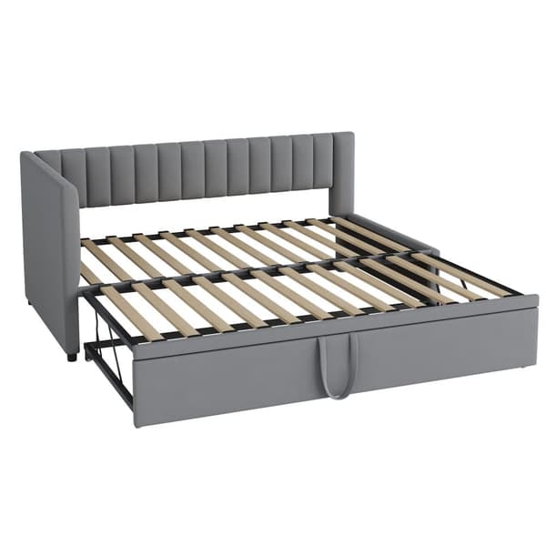 Multifunktionell L-formad bäddsoffa 90/180x200 i sammet – utdragbar, platsbesparande säng för barnrum eller gästrum - Grå