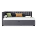 Miniatyrbild 3 av 11: Multifunktionell L-formad bäddsoffa 90/180x200 i sammet – utdragbar, platsbesparande säng för barnrum och gästrum - Grå