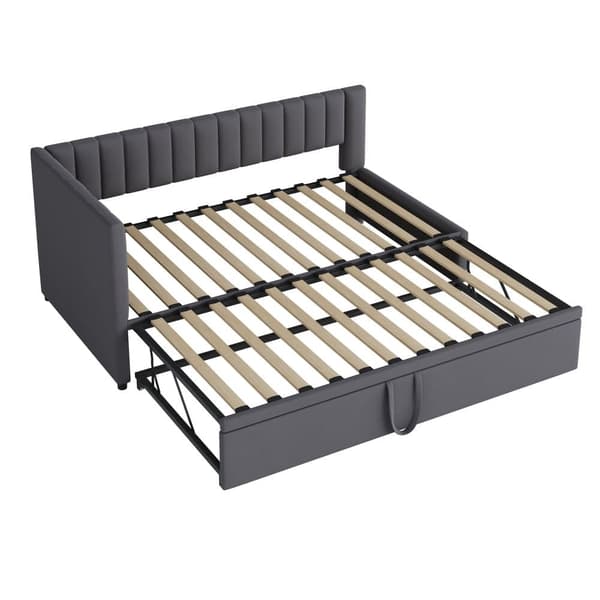 Multifunktionell L-formad bäddsoffa 90/180x200 i sammet – utdragbar, platsbesparande säng för barnrum och gästrum - Grå