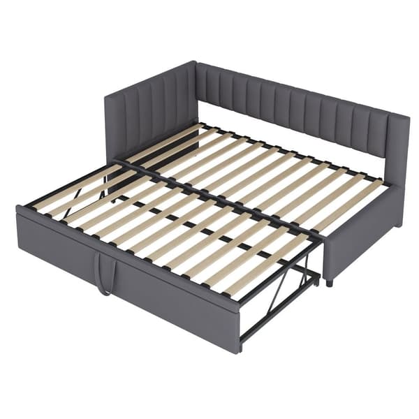 Multifunktionell L-formad bäddsoffa 90/180x200 i sammet – utdragbar, platsbesparande säng för barnrum och gästrum - Grå