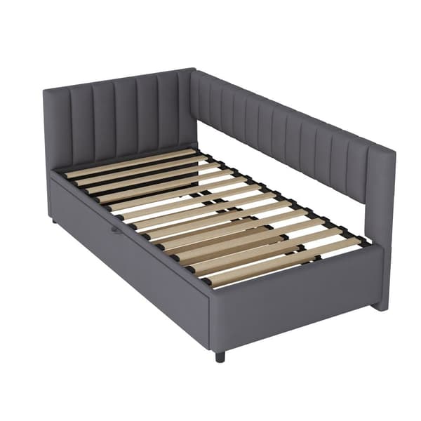 Multifunktionell L-formad bäddsoffa 90/180x200 i sammet – utdragbar, platsbesparande säng för barnrum och gästrum - Grå