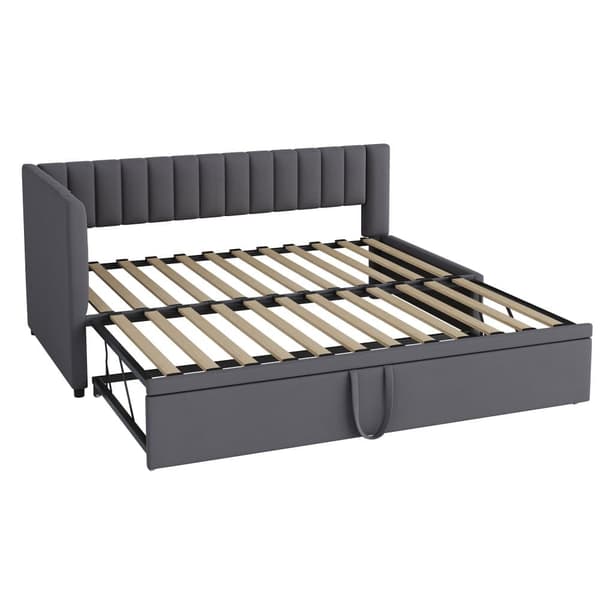 Multifunktionell L-formad bäddsoffa 90/180x200 i sammet – utdragbar, platsbesparande säng för barnrum och gästrum - Grå