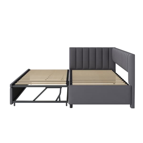 Multifunktionell L-formad bäddsoffa 90/180x200 i sammet – utdragbar, platsbesparande säng för barnrum och gästrum - Grå