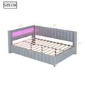 Miniatyrbild 5 av 10: Polstersäng 140x200 i sammet – bäddsoffa med LED-belysning, USB-laddare, ryggstöd, huvudgavel och stabil ram - Grå