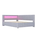 Miniatyrbild 6 av 10: Polstersäng 140x200 i sammet – bäddsoffa med LED-belysning, USB-laddare, ryggstöd, huvudgavel och stabil ram - Grå